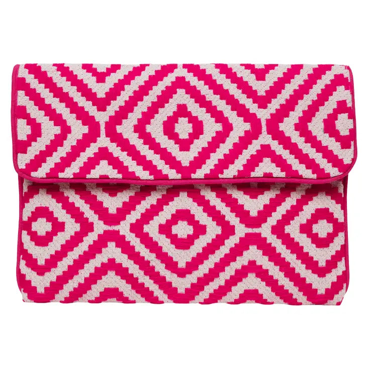 Woven Cotton Clutch Bag - Pink & White