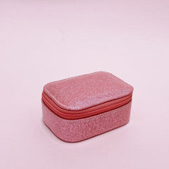 Glitter pink travel jewellery box