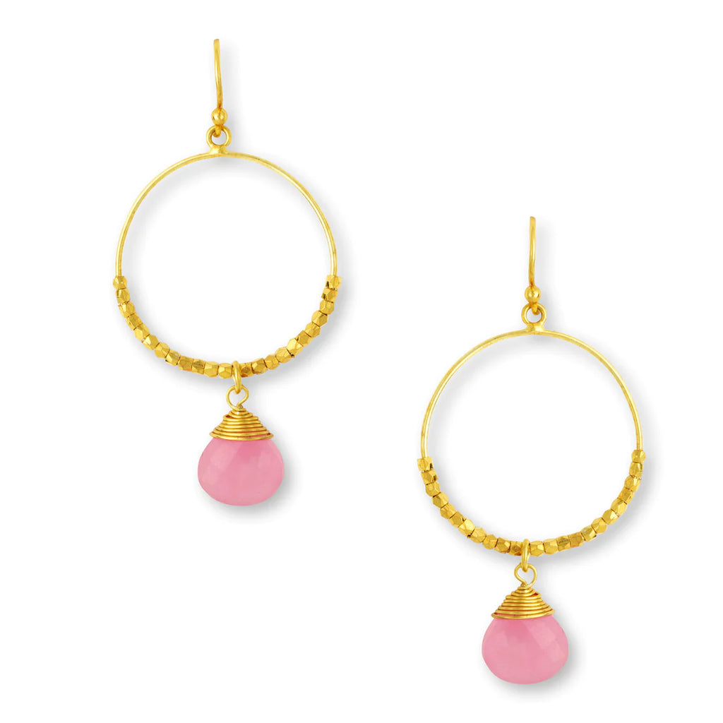 Rose pink beaded hoop earrings – roostuk - Main Image