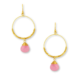 Rose pink beaded hoop earrings