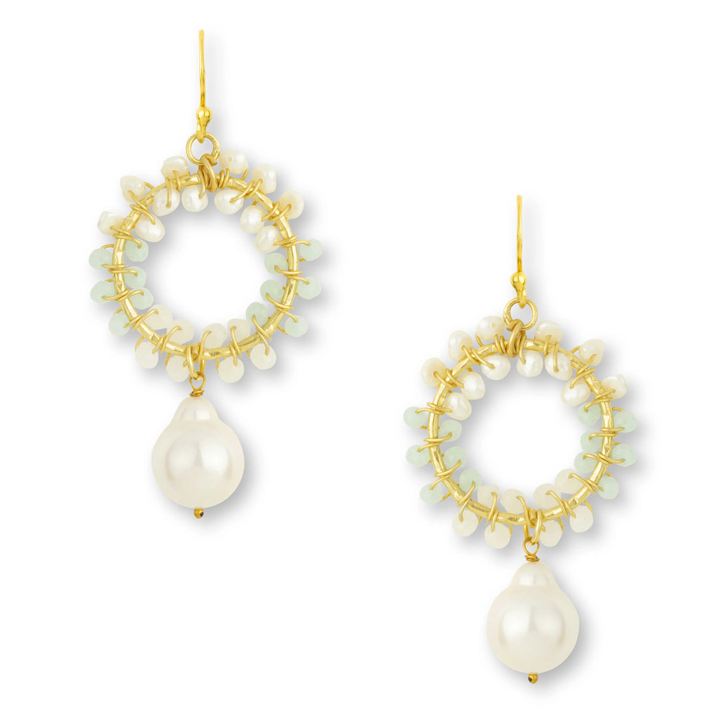 Freshwater pearl dropstone earrings