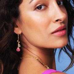 Rose pink drop cluster earrings