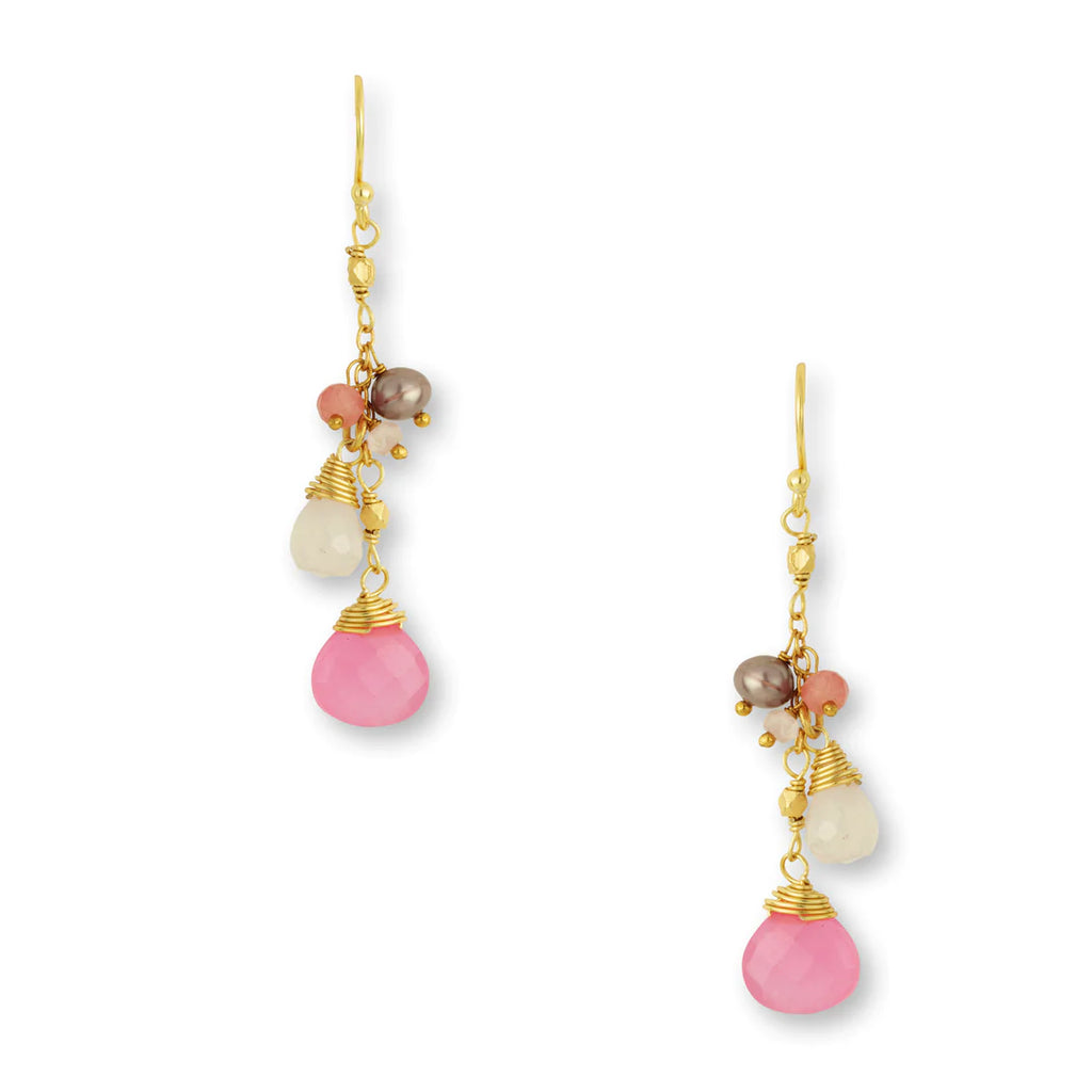 Rose pink drop cluster earrings