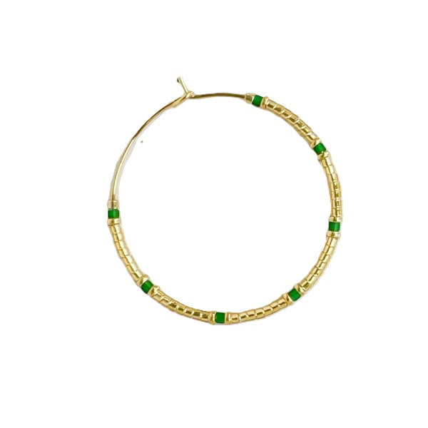 Gold & tiny emerald green Large Hoops