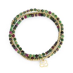 Gold and Ruby Zoisite triple layer Bracelet