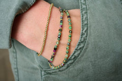 Gold and Ruby Zoisite triple layer Bracelet