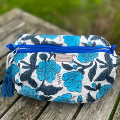 large Quilted Wash bag - blue flower