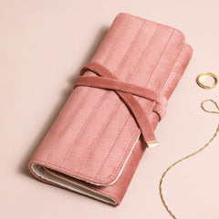 Dusky pink velvet jewellery roll