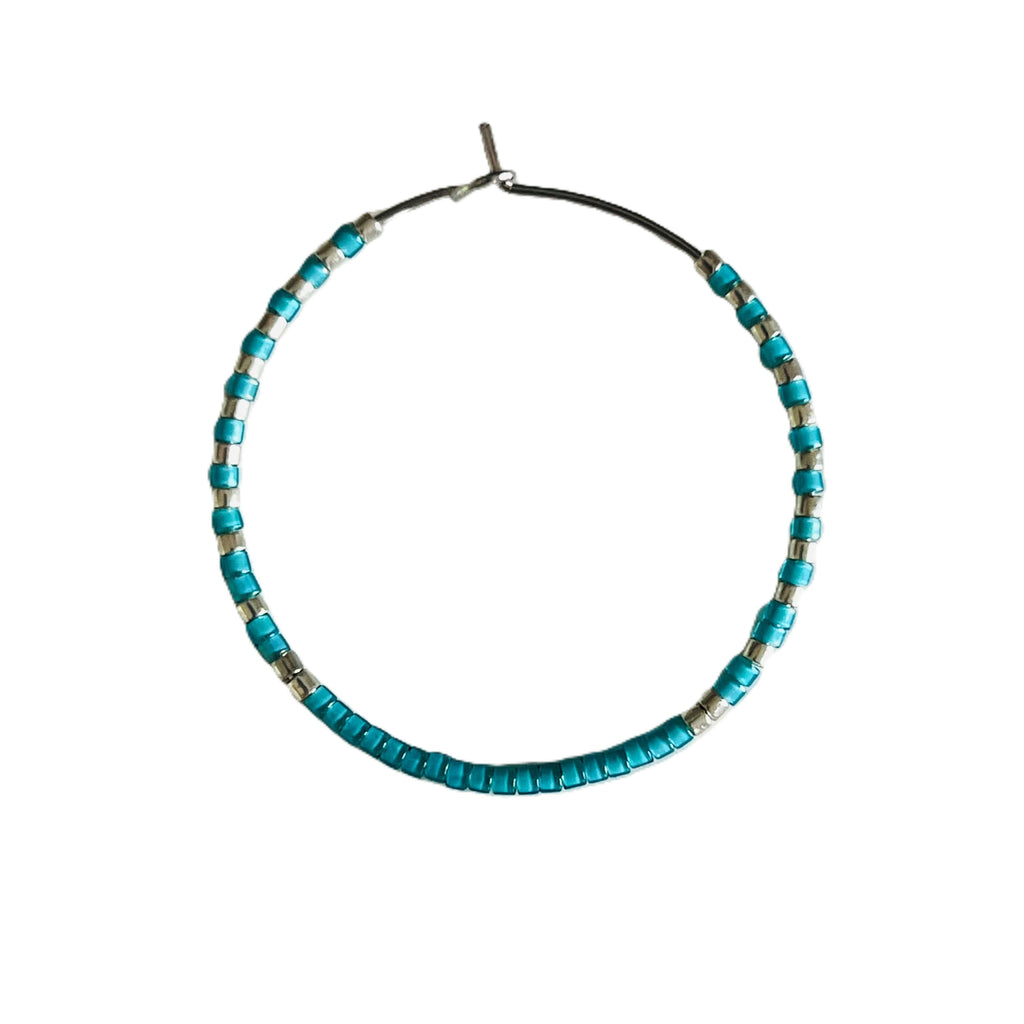 Turquoise & Silver Large Hoops