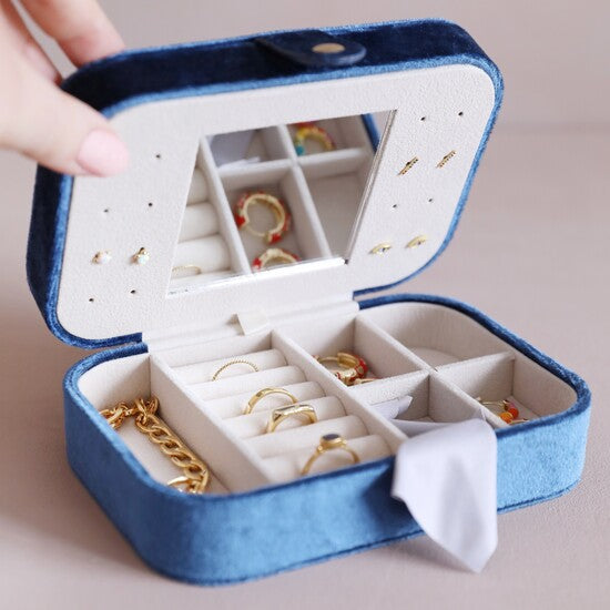 Navy Blue Velvet Travel Jewellery box