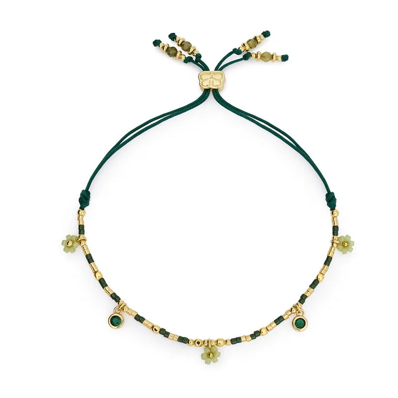 Daisy Gold & Green beaded charm Bracelet