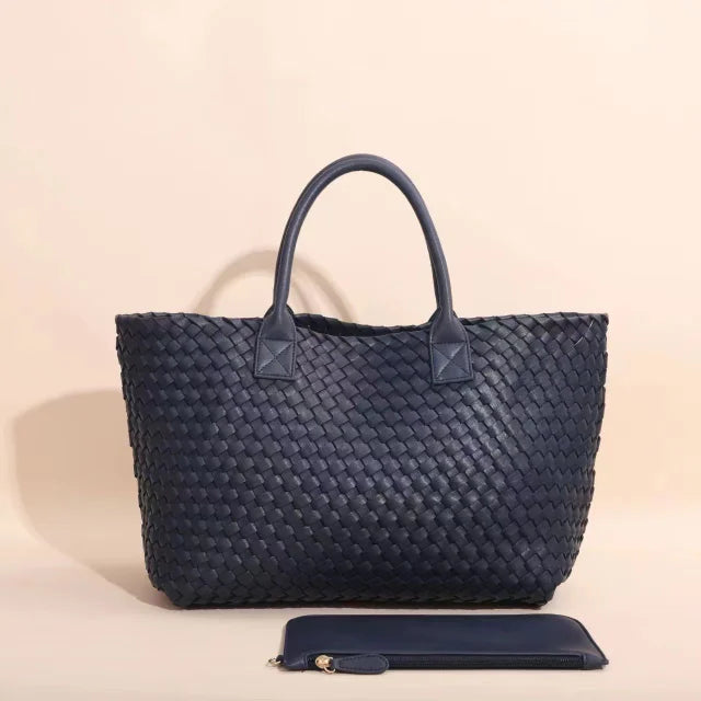 Navy Woven Tote and purse