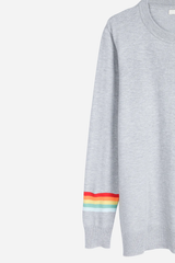 Light grey rainbow cuff jumper - large