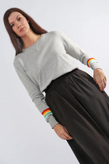 Light grey rainbow cuff jumper - small