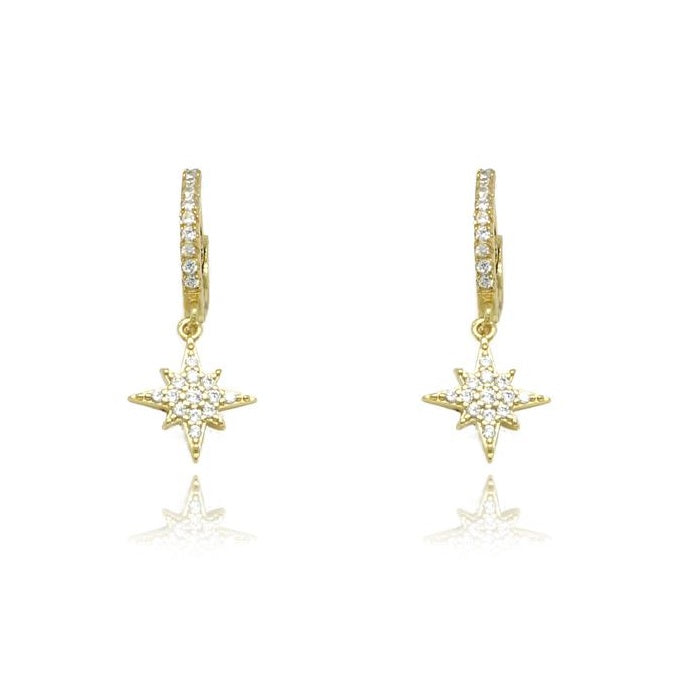 gold CZ star charm hoop earrings