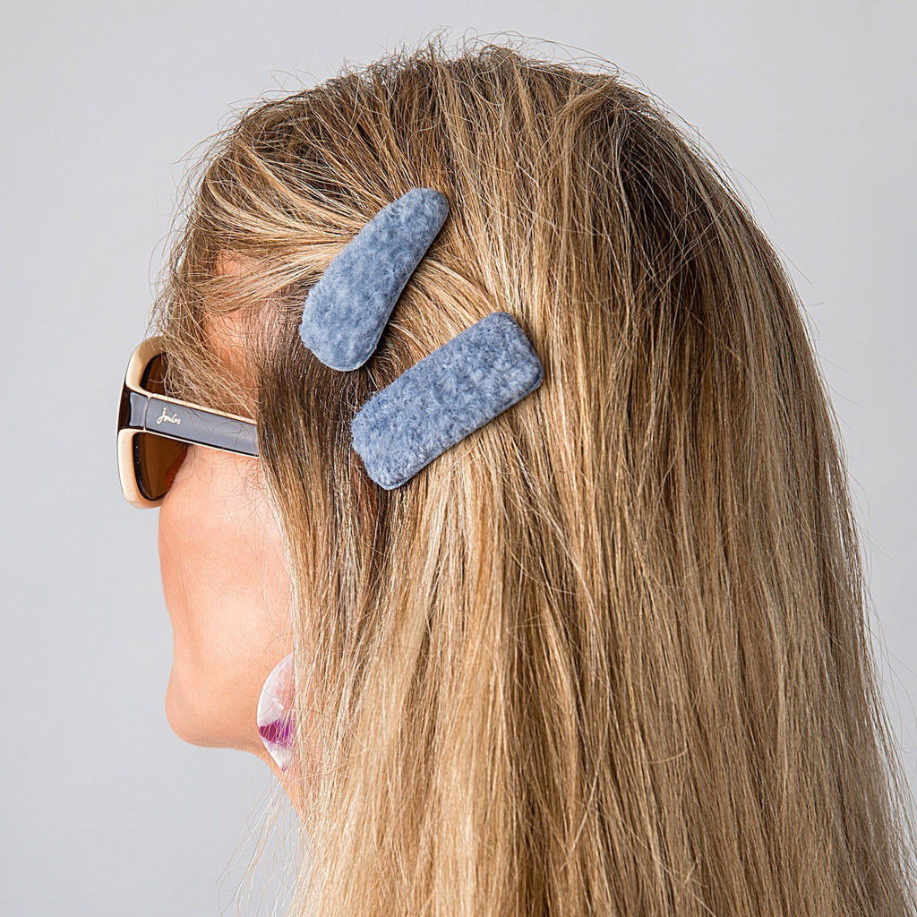 Velvet blue hairclips set of 2