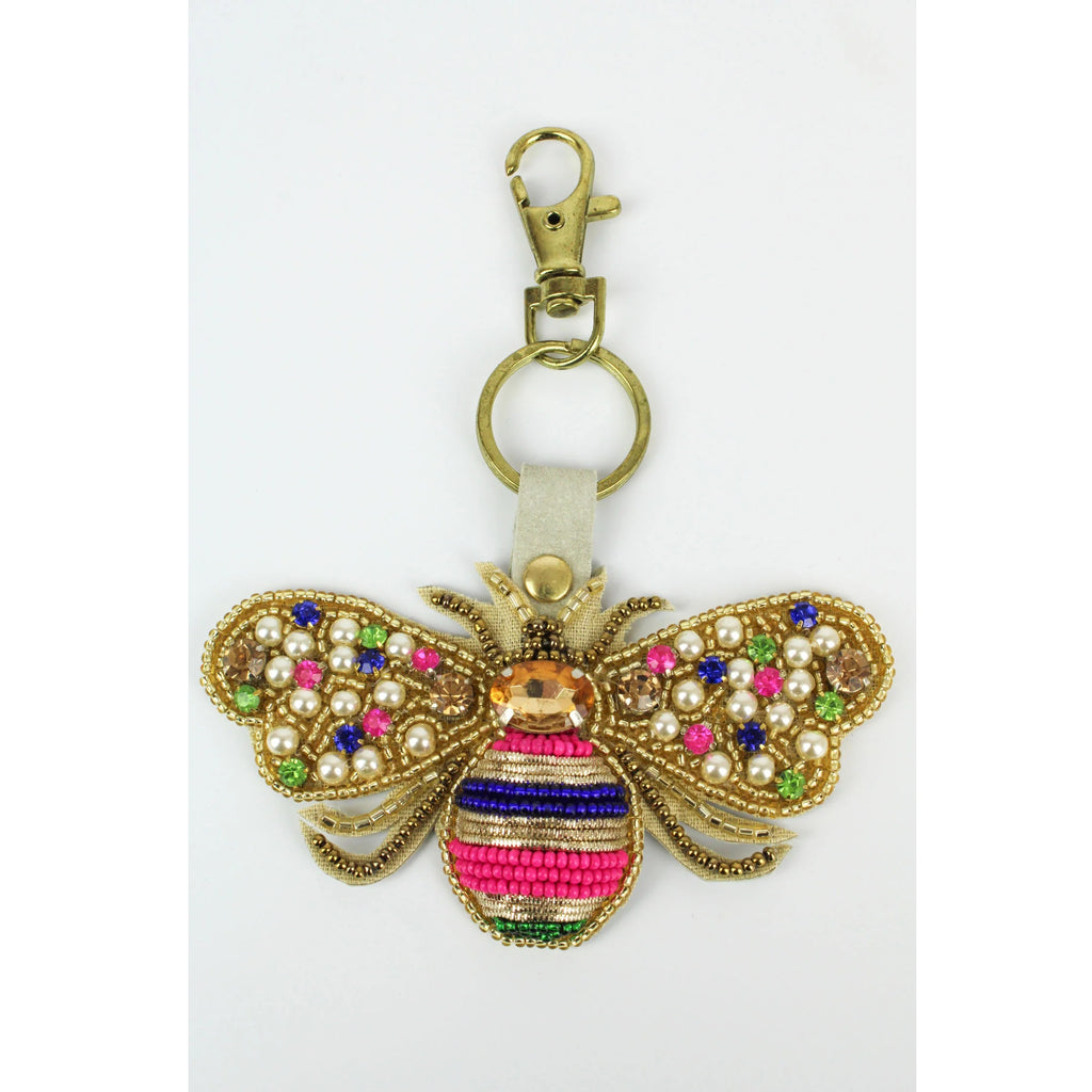 Rainbow pearl bee Beaded Keyring