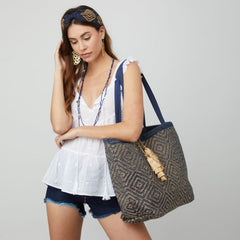 Gold & Navy Diamond tote