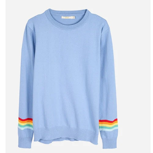 Light blue grey rainbow cuff jumper - small