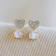 Crystal Heart & Quartz stone stud Earrings