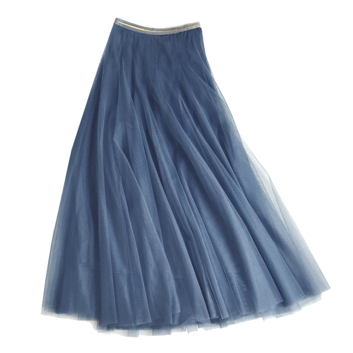 Tulle Denim blue Skirt with gold waistband - one size