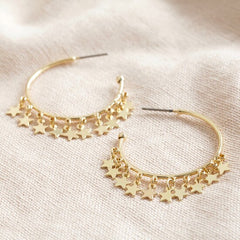 Dangly Star Charm Hoop Earrings in Gold