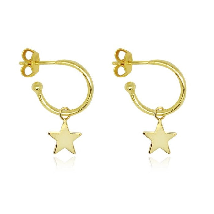gold star charm hoop earrings