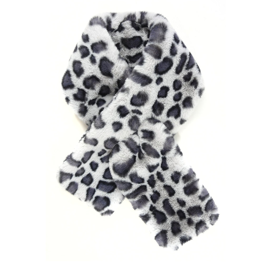 Light grey leopard print Faux fur collar
