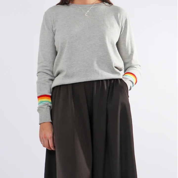 Light grey rainbow cuff jumper - large