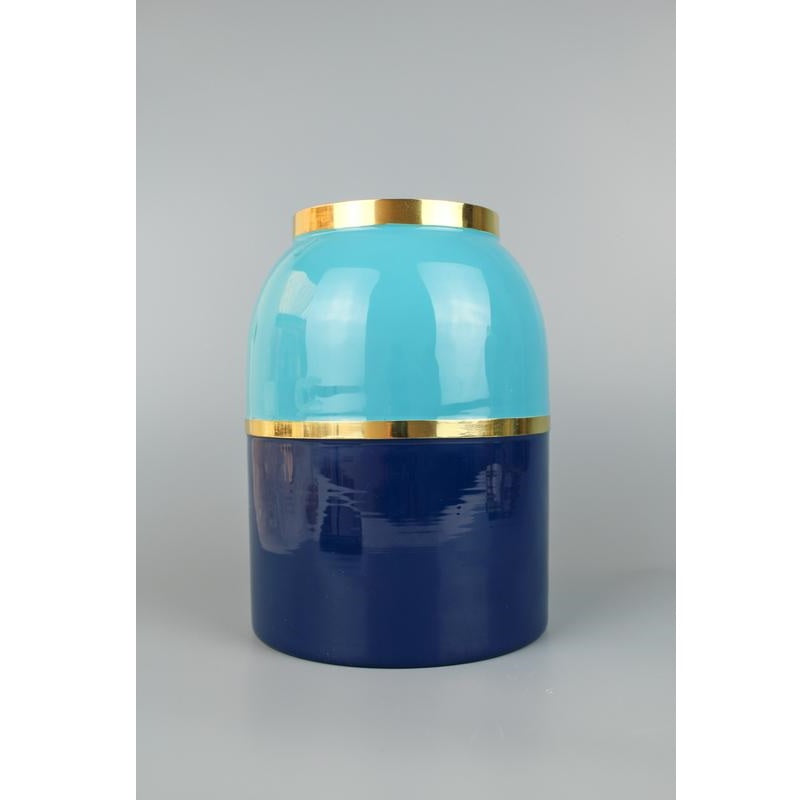 Large Denim / Navy Enamel Brass Vase