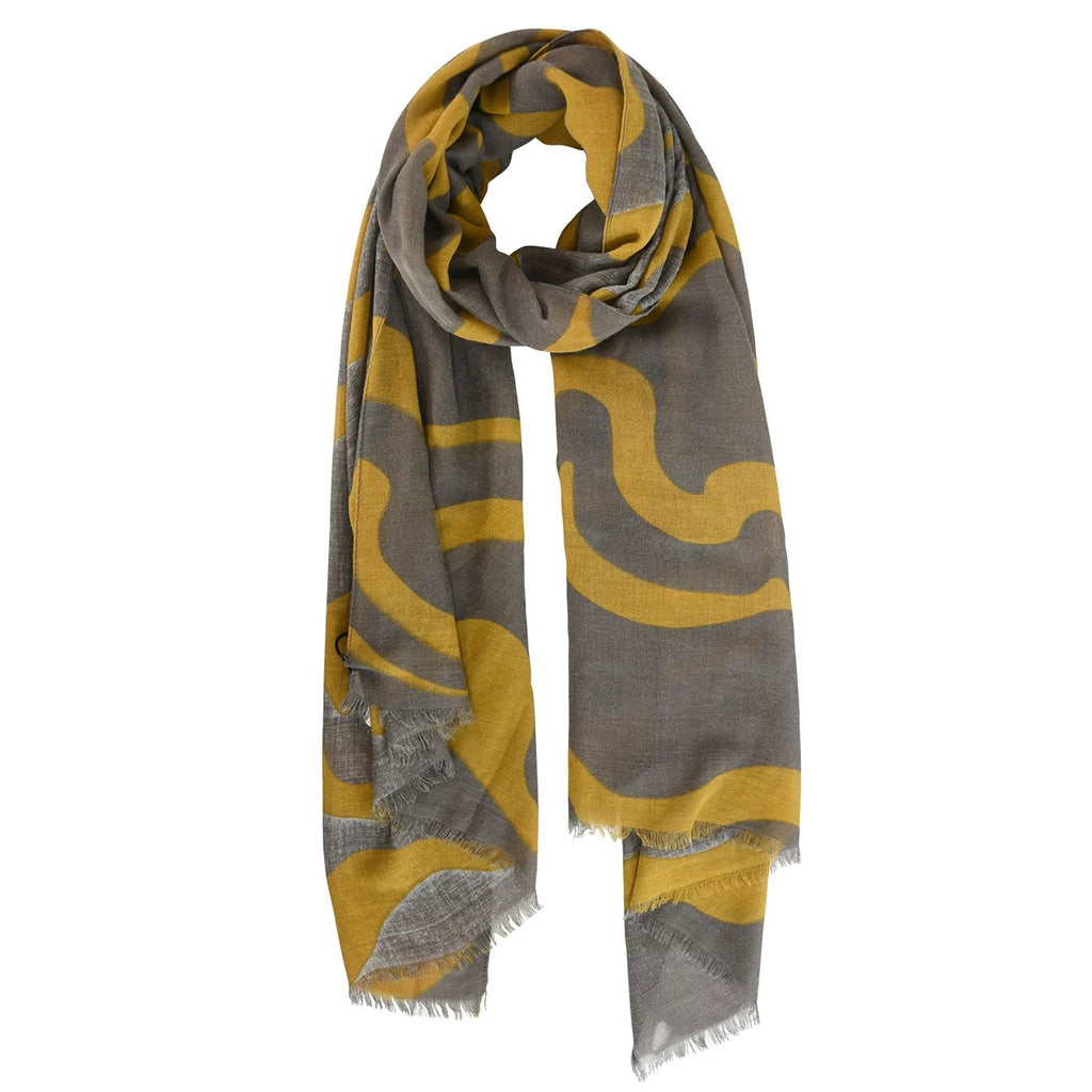 Dark Grey scarf with mustard abstract stripe scarf