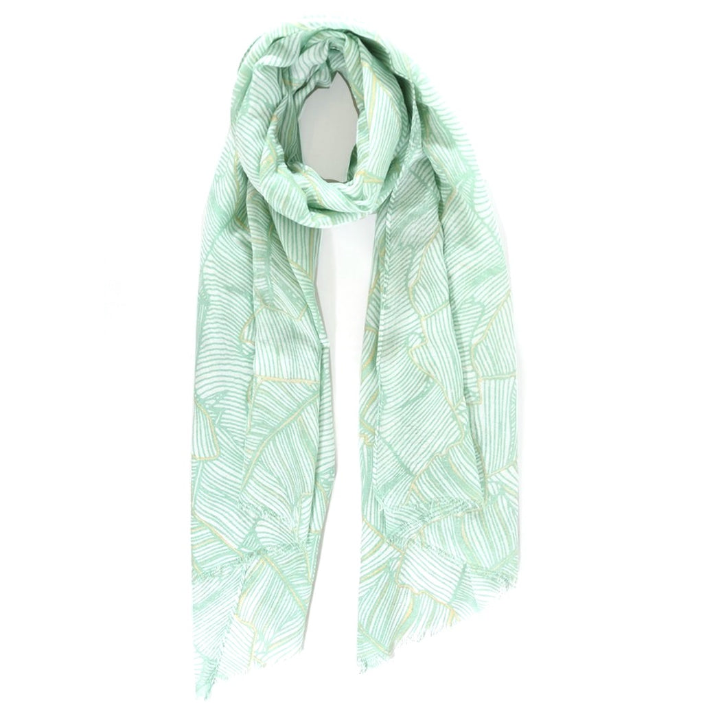 Mint Gold Palm Leaf Outline Print